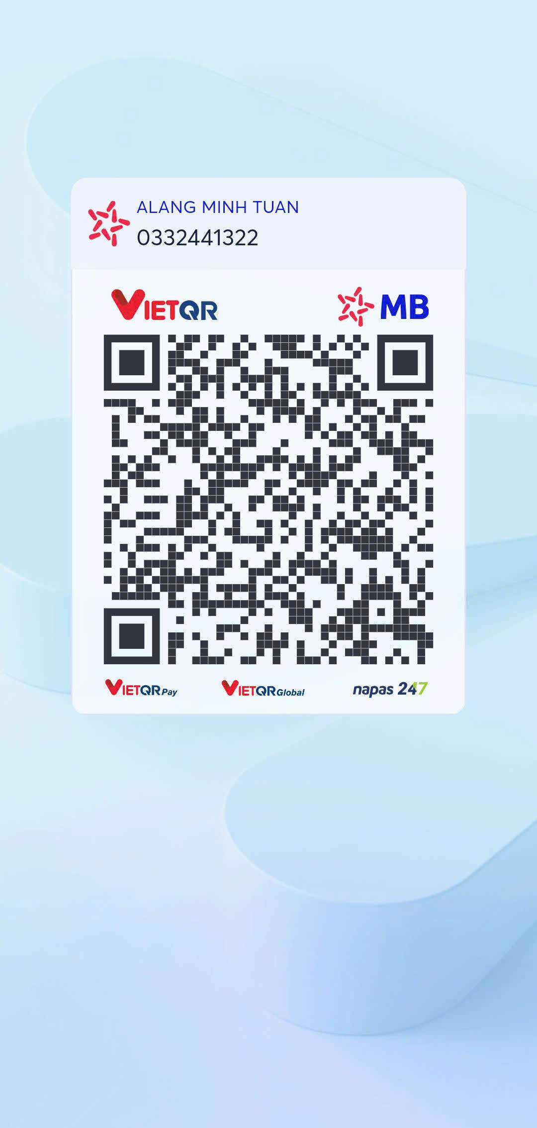 QR chuyển khoản MB Bank — ALANG MINH TUAN, tài khoản 0332441322